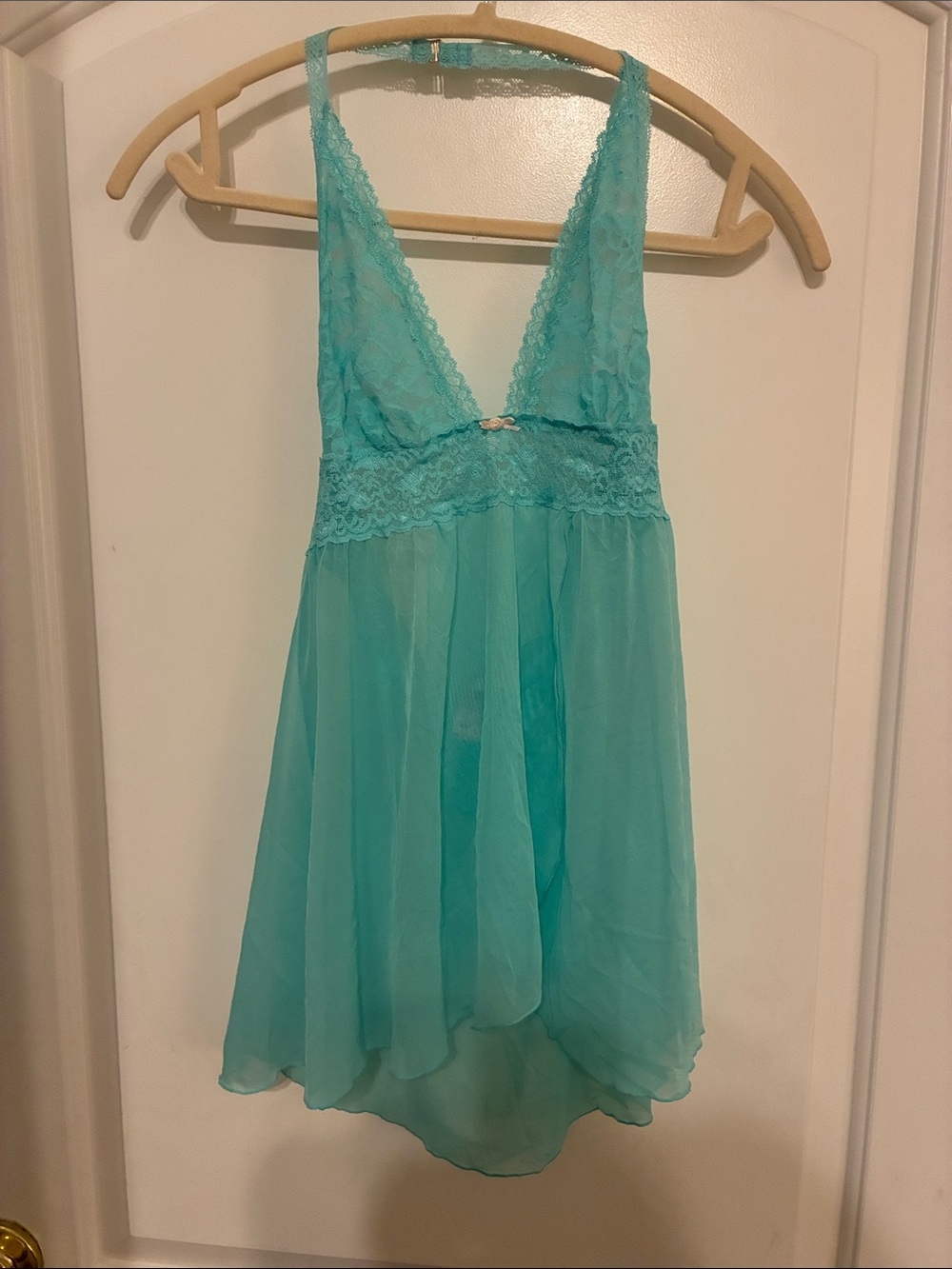 Victoria's Secret Aqua Lace-Trim Babydoll Chemise